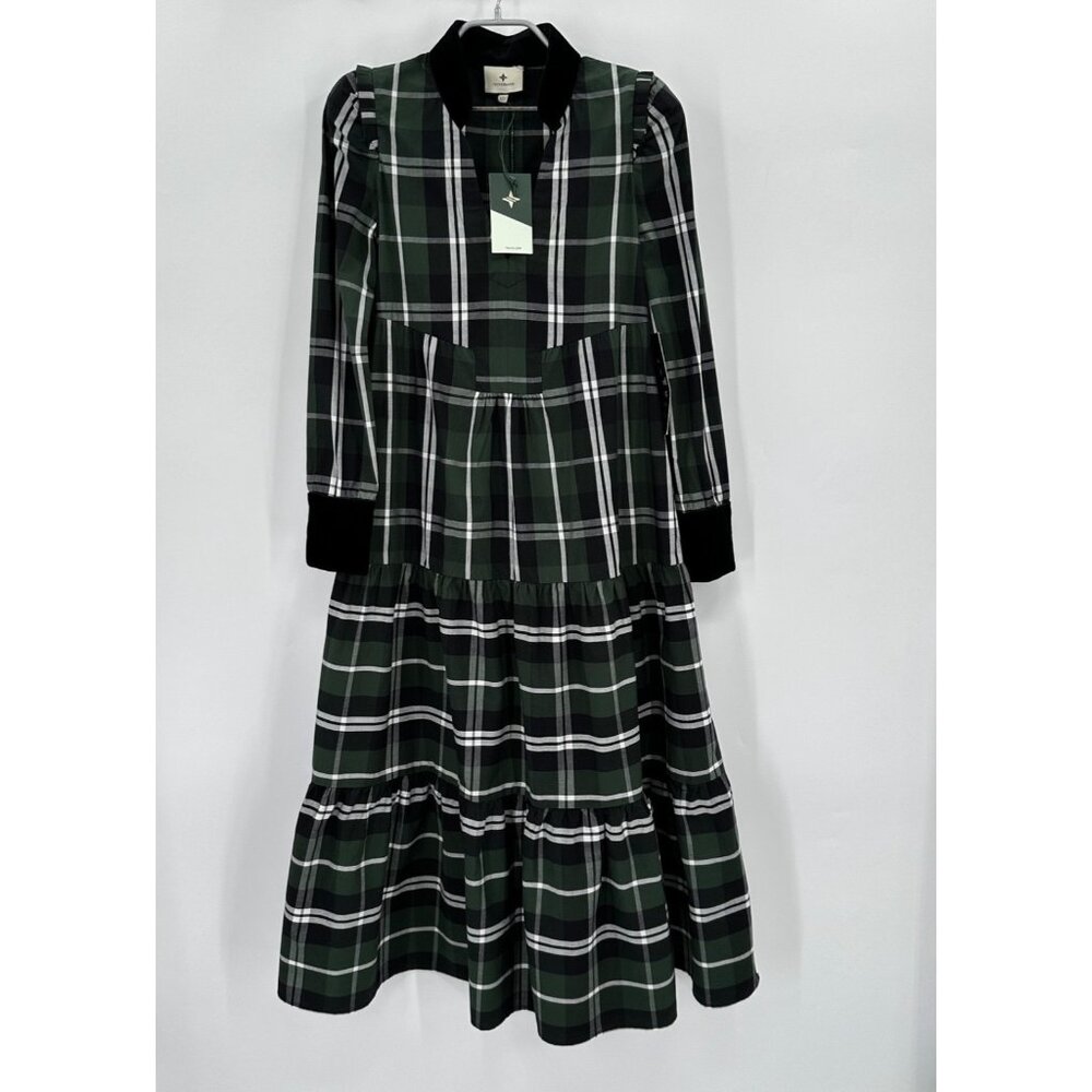 Tuckernuck Tartan Plaid Bristol Maxi Dress XXS 2XS Tiered Ruffle Shoulder Pad